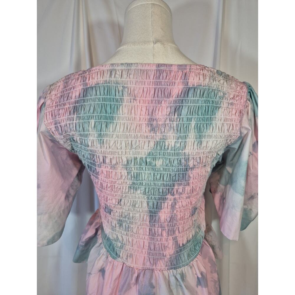 GANNI Pink Printed Cotton Puff Sleeve Smocked Top EU 38 US 6 - Picture 9 of 10